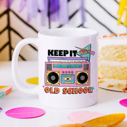 Keep it Old School 90's Mug - vintage coffee mugs - 80's boombox radio stereo mug - 1980s nostalgia - ceramic mug gift for her Joyful Moose
