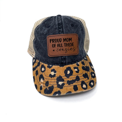 Mom Hat -  leather patch hat - Leopard Pattern trucker baseball cap - ponytail hats for women - Gift for Mom - mama hat Joyful Moose
