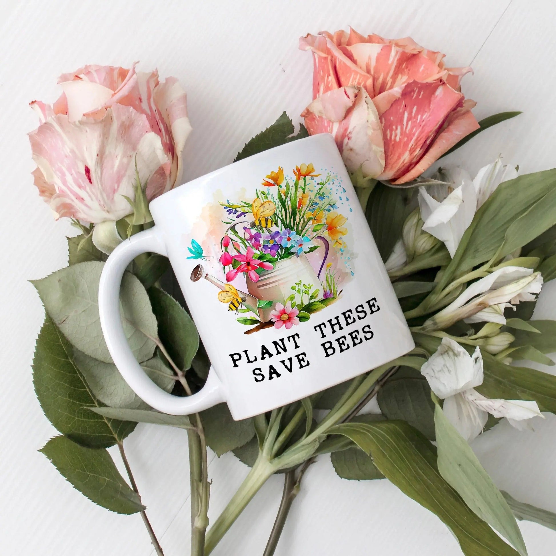 Garden Gifts for her, eco friendly Gifts for Women, Garden Gifts for Mom, Floral honey bee coffee mug, save the bees nature gift Joyful Moose