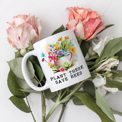 Garden Gifts for her, eco friendly Gifts for Women, Garden Gifts for Mom, Floral honey bee coffee mug, save the bees nature gift Joyful Moose