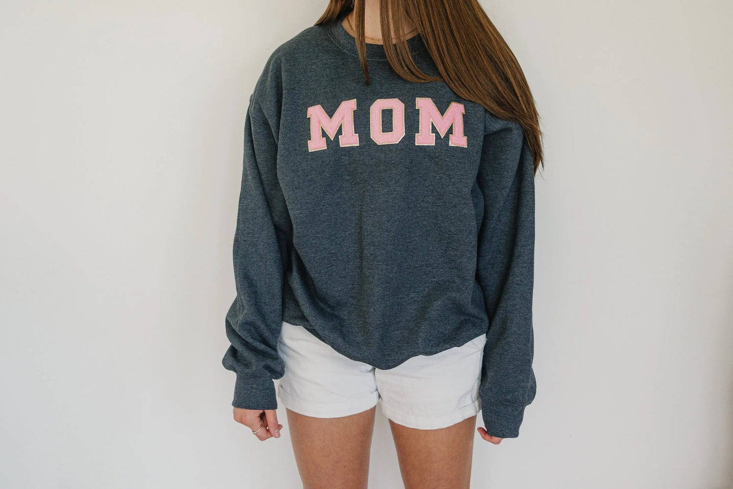 Birthday Gift For Mom | Glitter Patch Mama Sweatshirt | Personalized Chenille Patch Shirt | Varsity Letter Patch Sweatshirt Joyful Moose