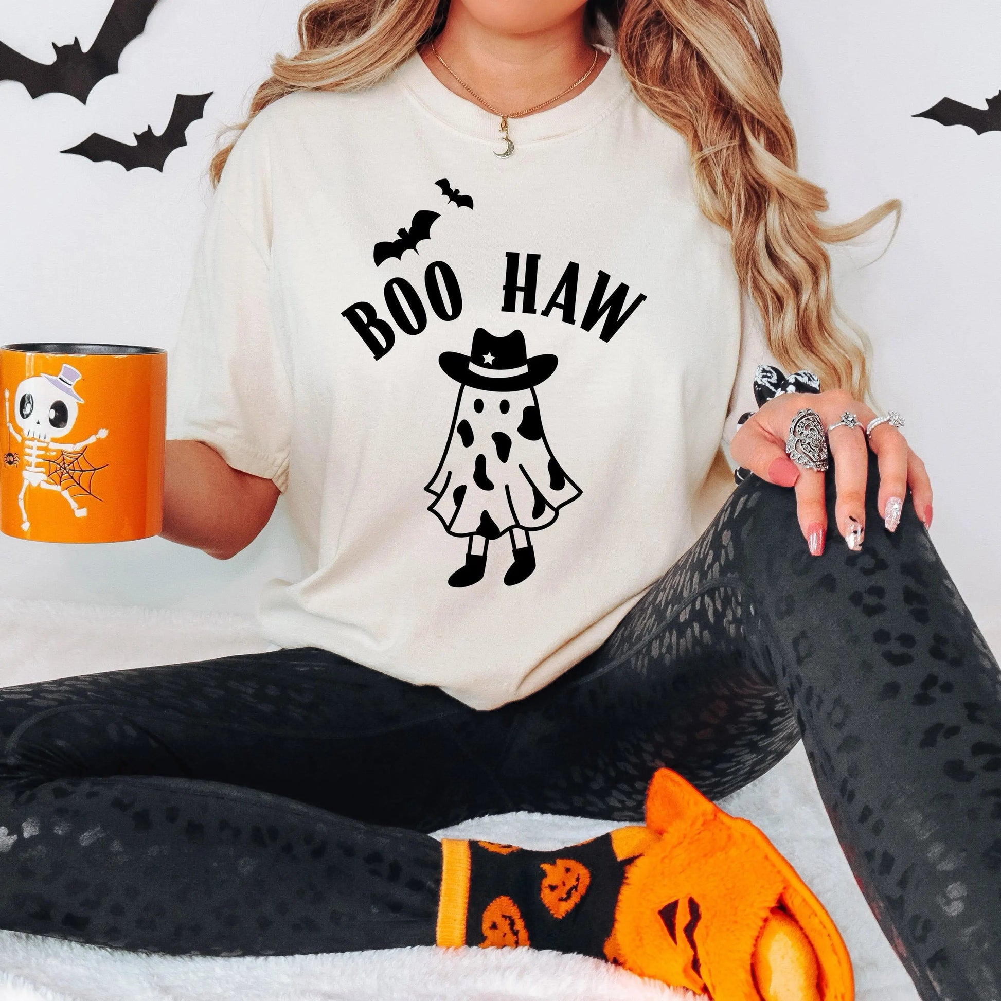 Boo Haw Cowgirl Retro Comfort Colors Halloween T-shirt Joyful Moose