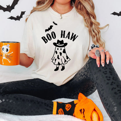 Boo Haw Cowgirl Retro Comfort Colors Halloween T-shirt Joyful Moose