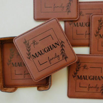 Wedding Gift | Custom Coaster Set | Bridal Shower Gift | Personalized Wedding Gift For Couple | Housewarming Gift | Set Of 6 Joyful Moose
