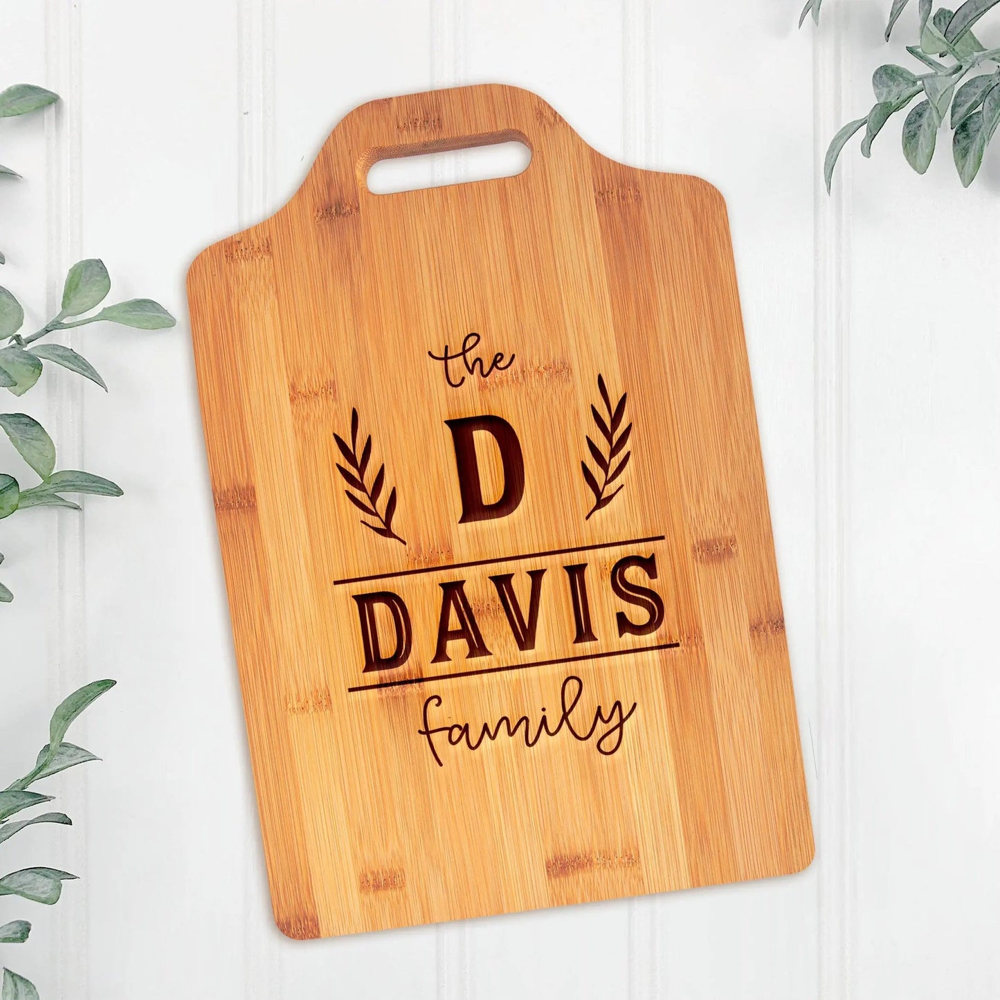 Personalized XL Bamboo Cutting Board with Handle, Unique Kitchen Gift for Couples, Engraved Design Joyful Moose