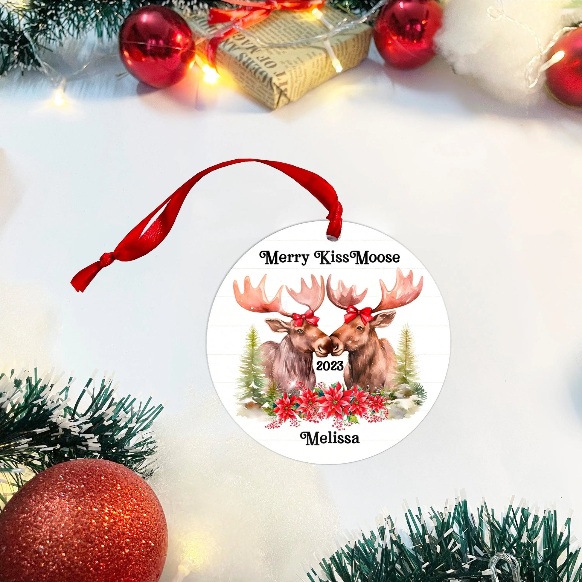 Moose Christmas Ornament, ornaments Christmas Personalized Gifts, Moose Gifts funny ornament, Couples Ornament Joyful Moose