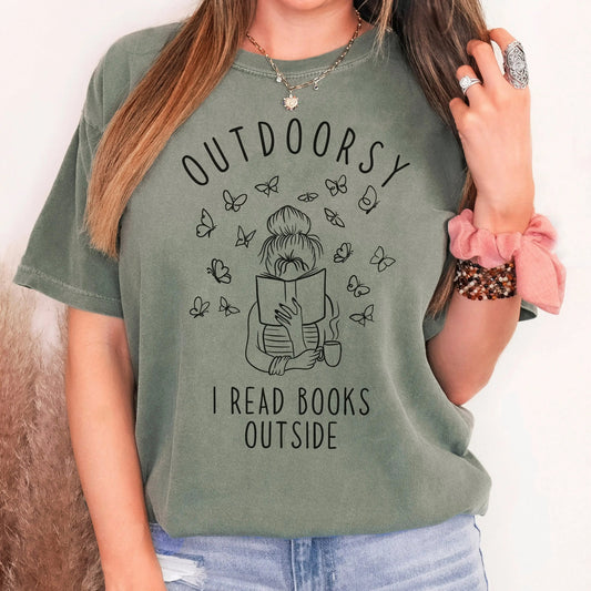 bookish gift for her, Outdoorsy I Read Books Outside Comfort Colors Shirt, book lover gift,  Bookworm Retro Shirt Romance Reader Book Addict Joyful Moose