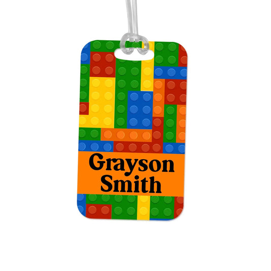 Boys Backpack Name Tag -  Back to School Bag Tag Building Blocks Colors Joyful Moose