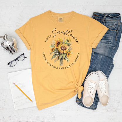 Sunflower Graphic Tee – Comfort Colors Shirt | Retro Boho Style, Soft Cotton Joyful Moose