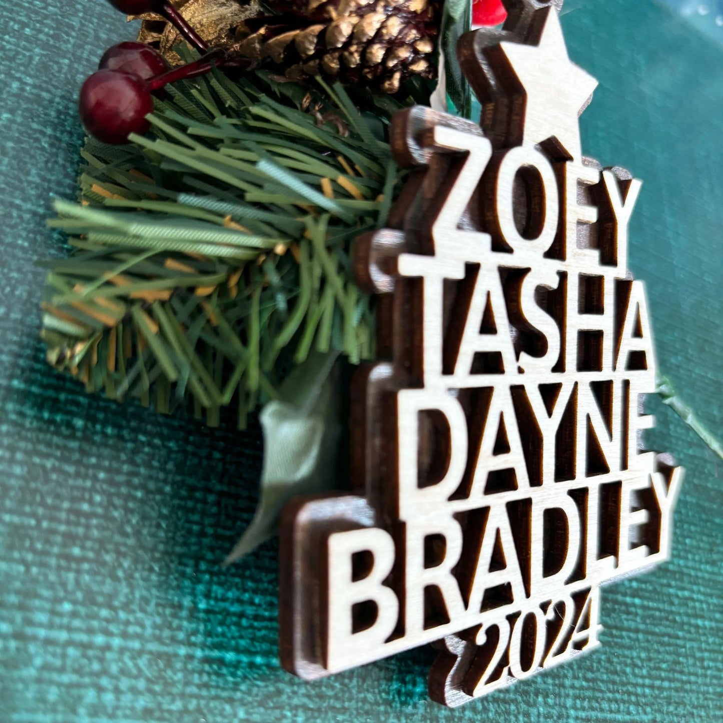 Custom Christmas Ornaments - Personalized Family Name Wood Ornament - Laser Cut Christmas Tree Decoration Joyful Moose