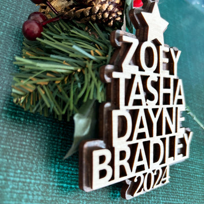 Custom Christmas Ornaments - Personalized Family Name Wood Ornament - Laser Cut Christmas Tree Decoration Joyful Moose