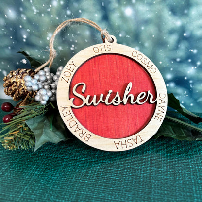 Family Christmas Ornament, Personalized Family Ornament, Wood Laser Cut Engraved Christmas Tree Decoration,  Custom Ornament Joyful Moose