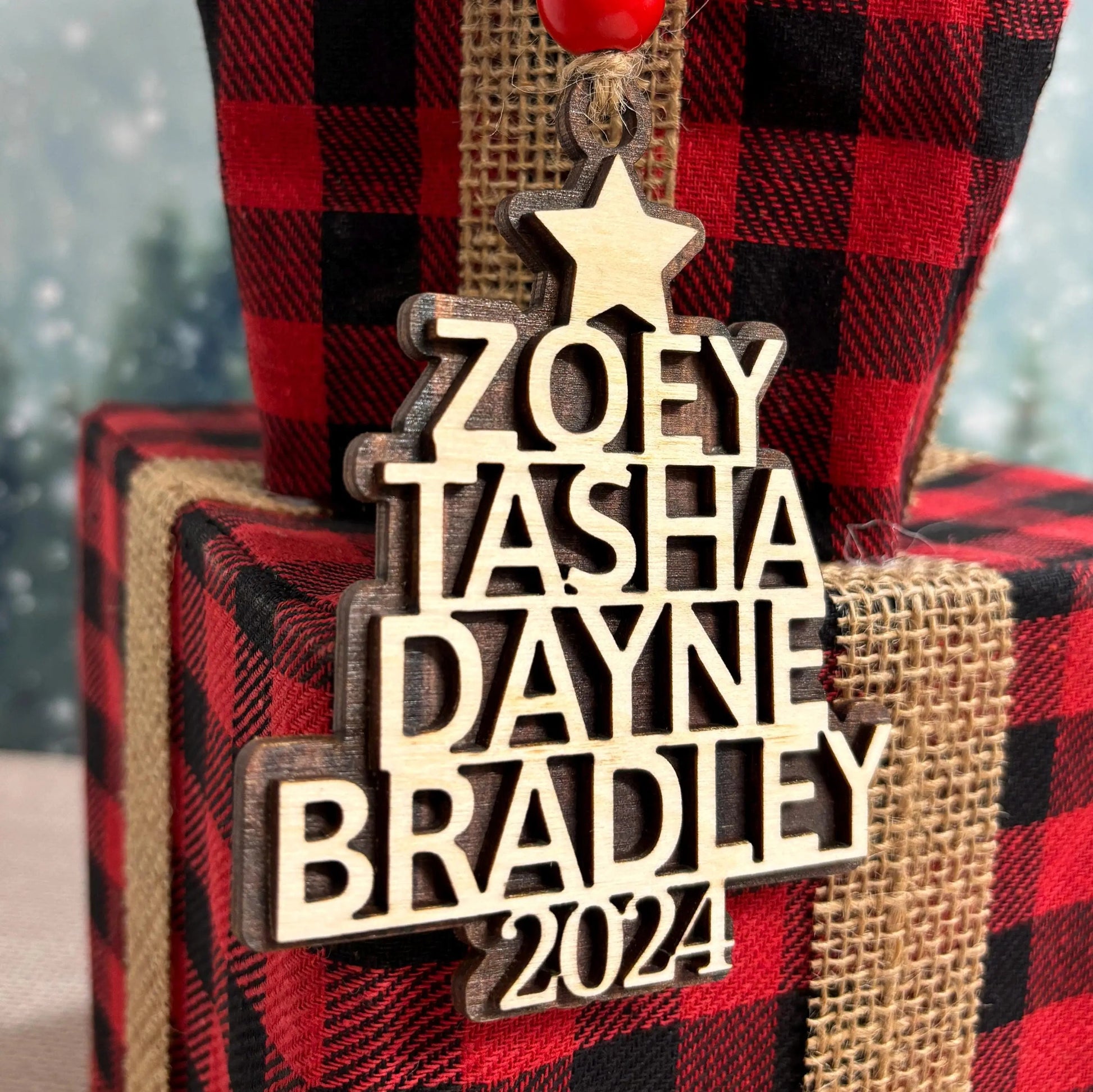Custom Christmas Ornaments - Personalized Family Name Wood Ornament - Laser Cut Christmas Tree Decoration Joyful Moose
