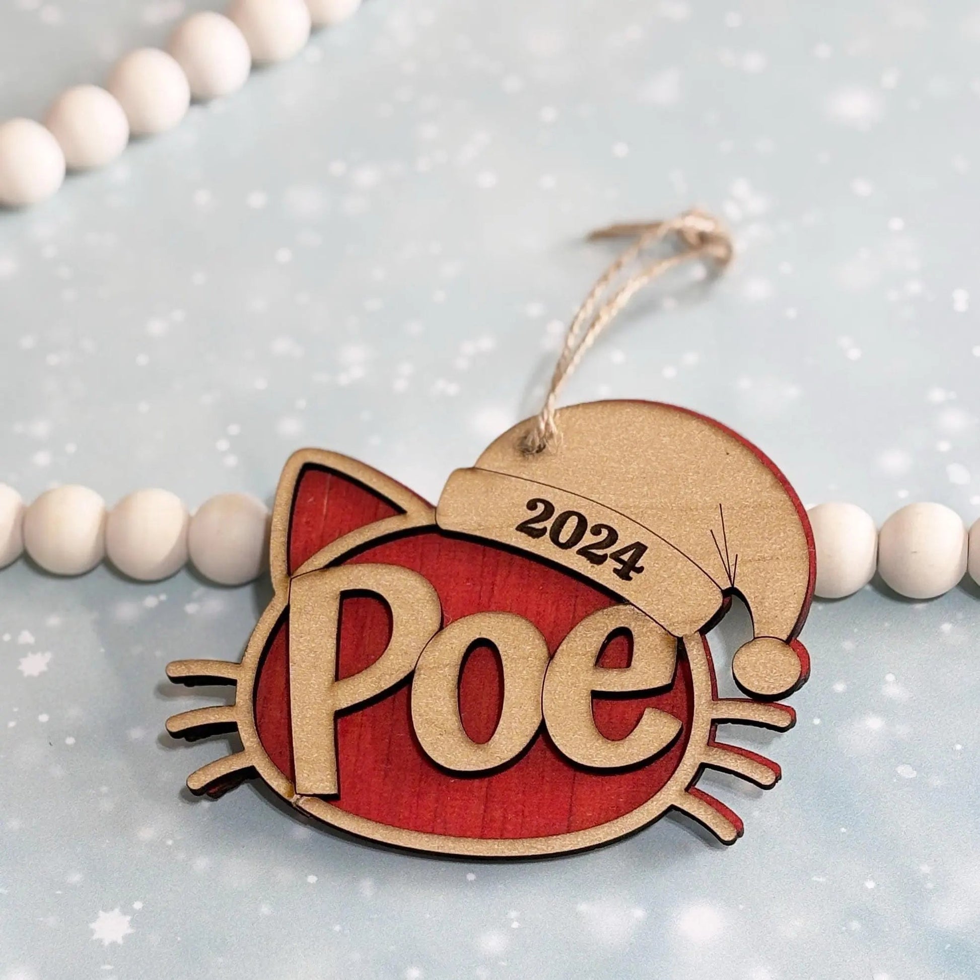 Personalized Cat Ornament Wooden Christmas Decoration Custom Pet Ornament 2024 Cat Face Santa Hat Tree Decor Handmade Wood Cat Lover Gift Joyful Moose