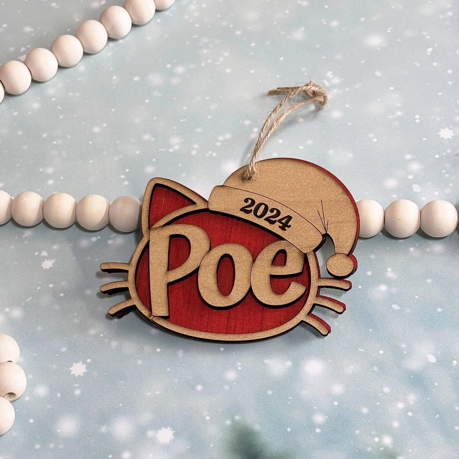 Personalized Cat Ornament Wooden Christmas Decoration Custom Pet Ornament 2024 Cat Face Santa Hat Tree Decor Handmade Wood Cat Lover Gift Joyful Moose
