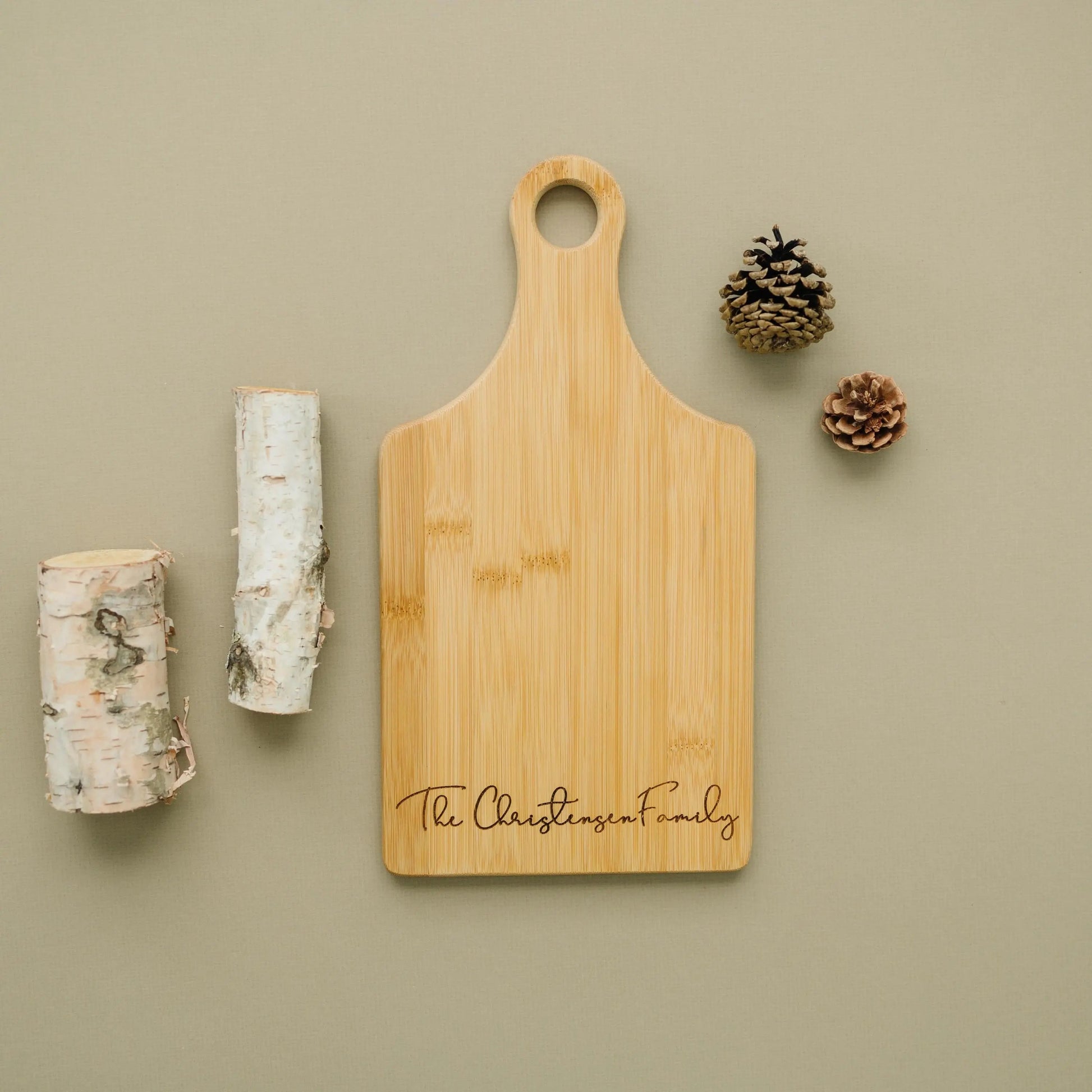 Personalized Bamboo Cutting Board with Handle Custom Kitchen Gift Wedding Gift Farmhouse Kitchen Decor Cheese Board Serving Set Housewarming Joyful Moose