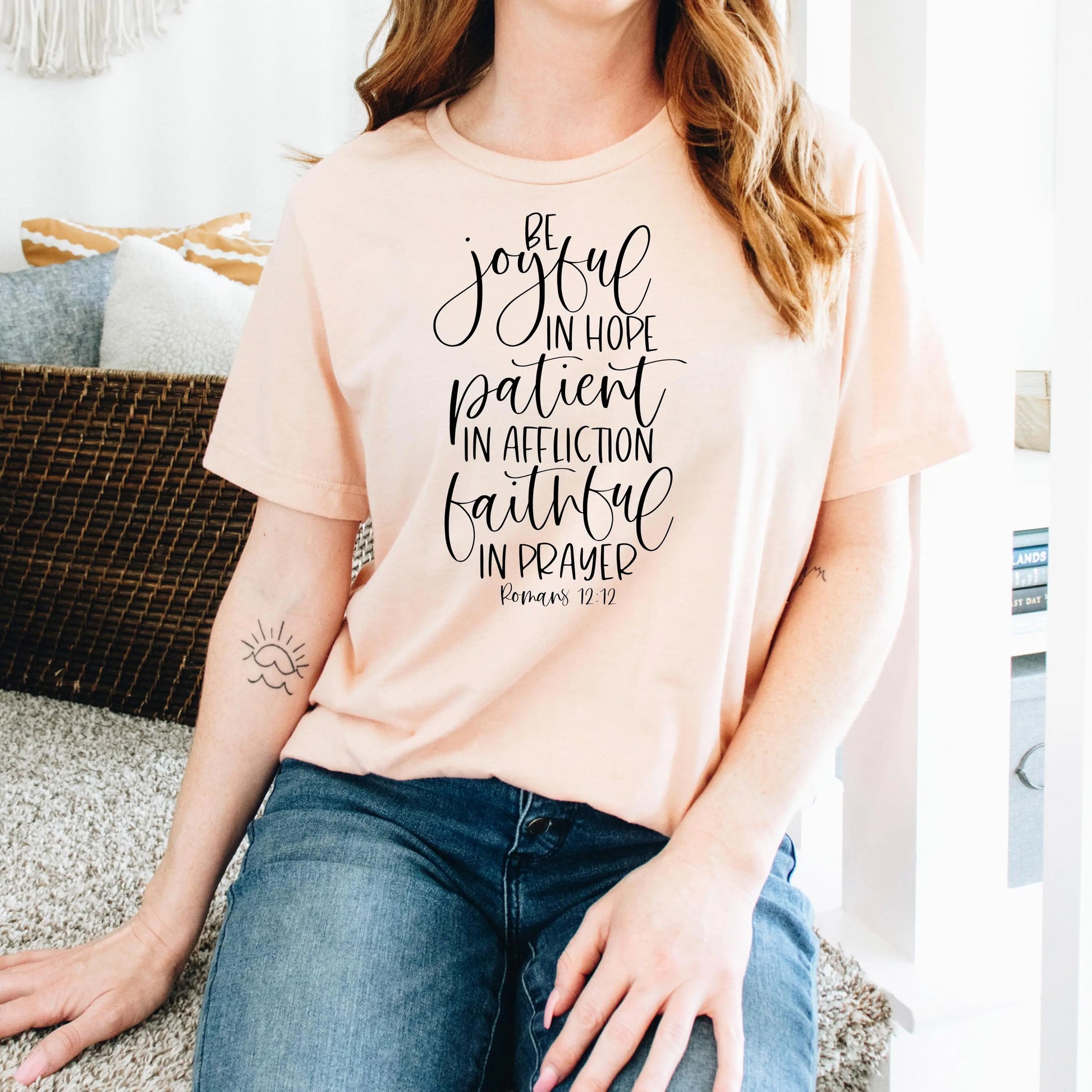 Christian shirts Romans 12:12 Bible Verse Shirt, Bella Canvas Christian Gifts for Women, Faith Tee Gift for Friend Joyful Moose