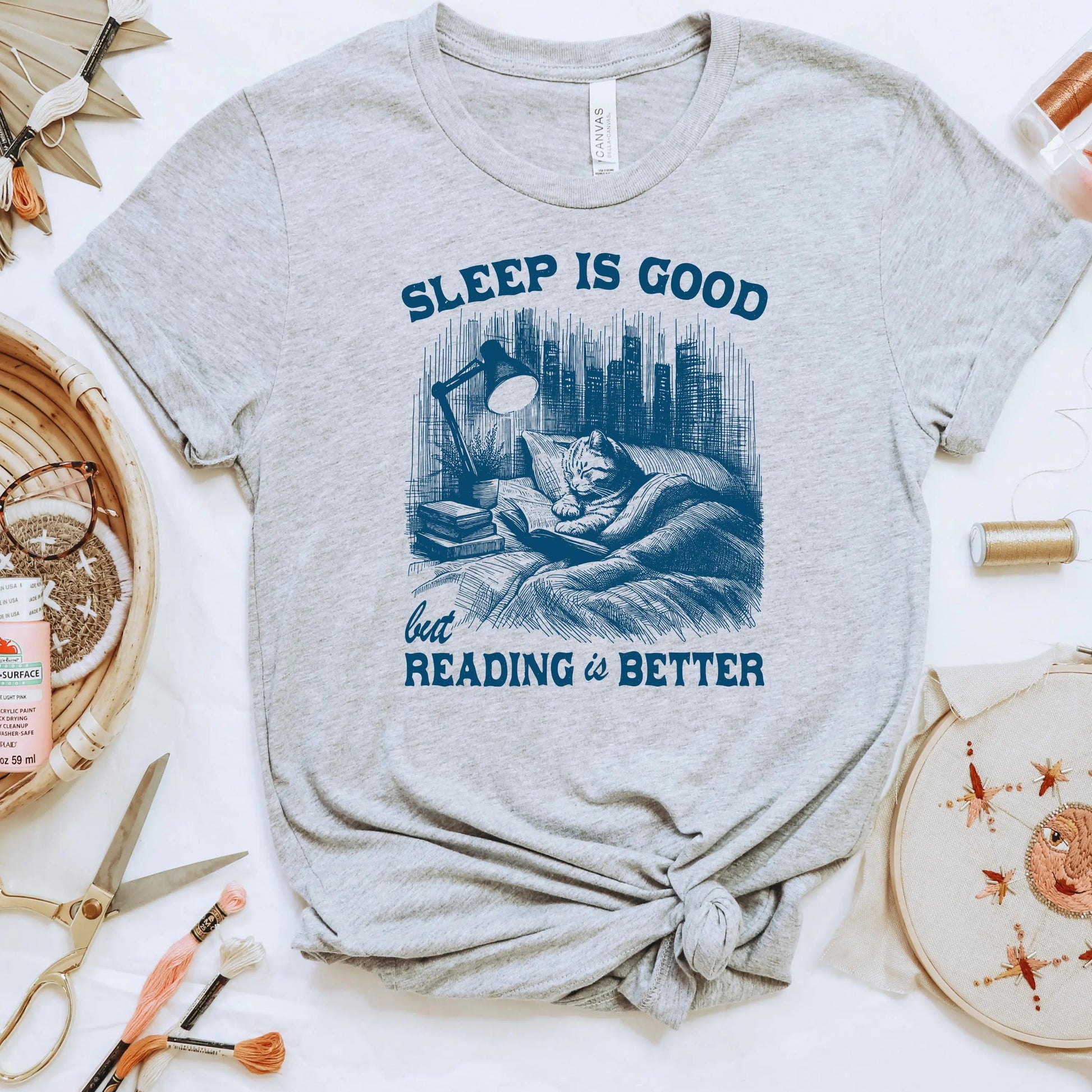 Cat Book T Shirt Sleep Is Good Reading Is Better T-Shirt Joyful Moose