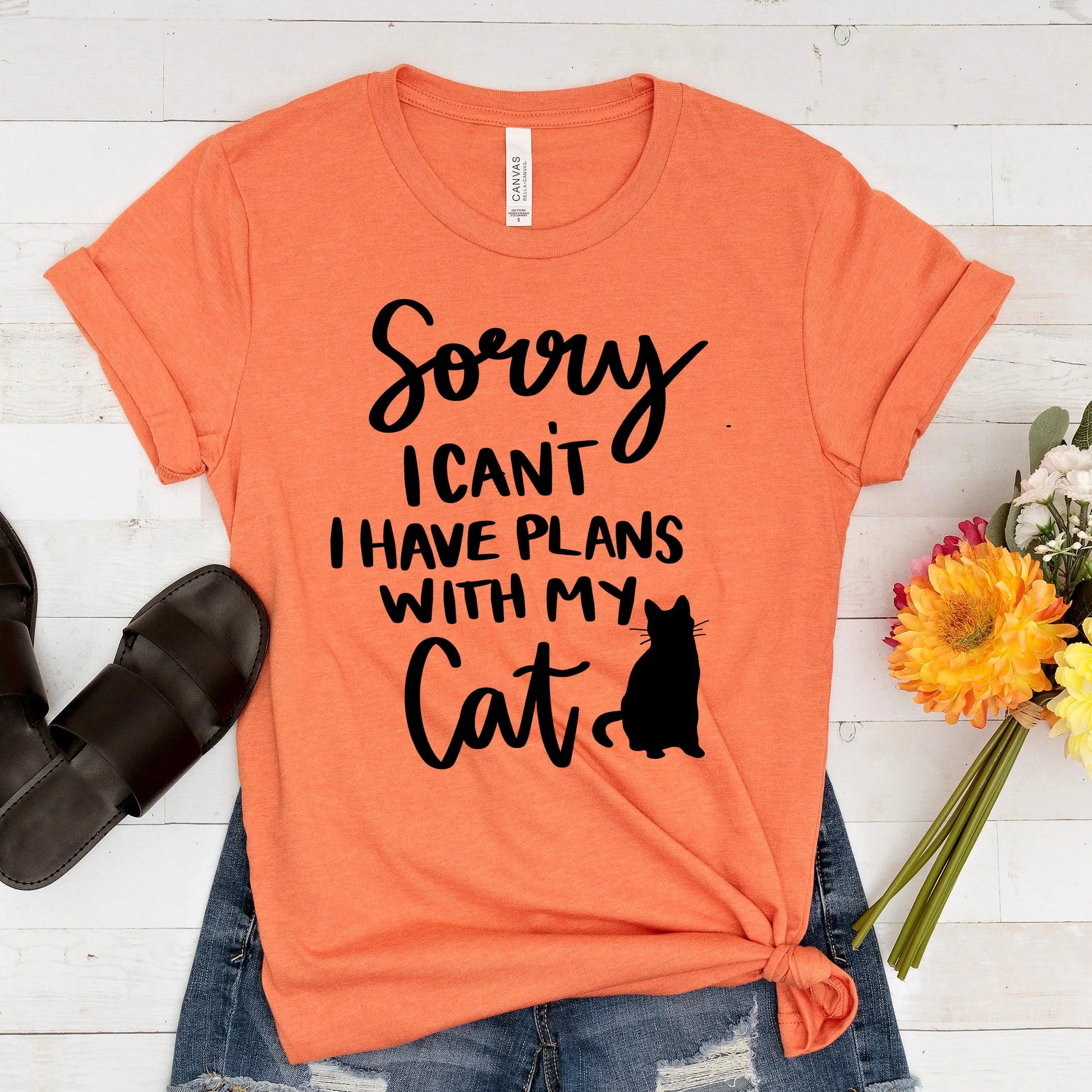 Cat t shirt Sorry I Can't, I Have Plans with My Cat Bella + Canvas Unisex T-Shirt, Cat mom shirt, Cat Lady Gift Joyful Moose