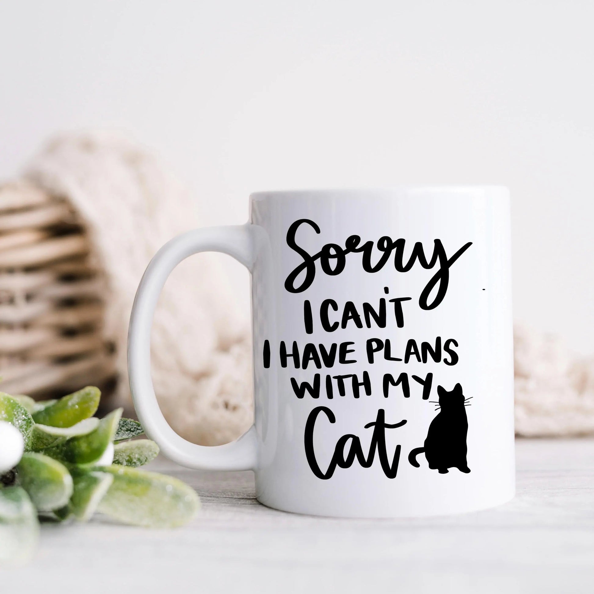 Gifts for Cat Lovers - Sorry, I Can't. I Have Plans With My Cat – Funny Cat Mom Coffee Mug (11 oz or 15 oz) Joyful Moose