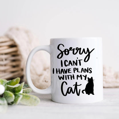 Gifts for Cat Lovers - Sorry, I Can't. I Have Plans With My Cat – Funny Cat Mom Coffee Mug (11 oz or 15 oz) Joyful Moose