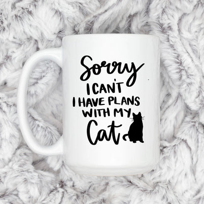 Gifts for Cat Lovers - Sorry, I Can't. I Have Plans With My Cat – Funny Cat Mom Coffee Mug (11 oz or 15 oz) Joyful Moose