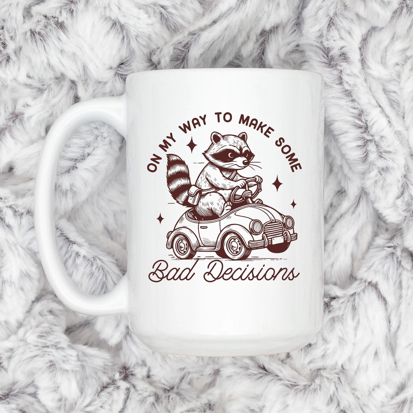 Raccoon Mug On My Way to Make Some Bad Decisions – Funny Raccoon Coffee Mug - Raccoon Driving Humor Gift Joyful Moose