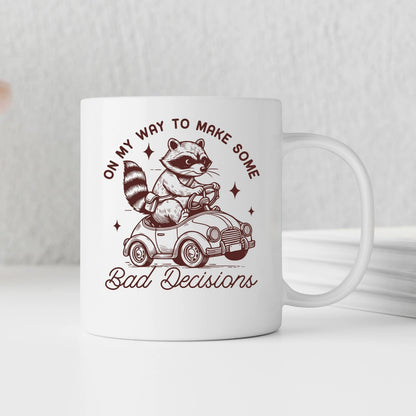Raccoon Mug On My Way to Make Some Bad Decisions – Funny Raccoon Coffee Mug - Raccoon Driving Humor Gift Joyful Moose