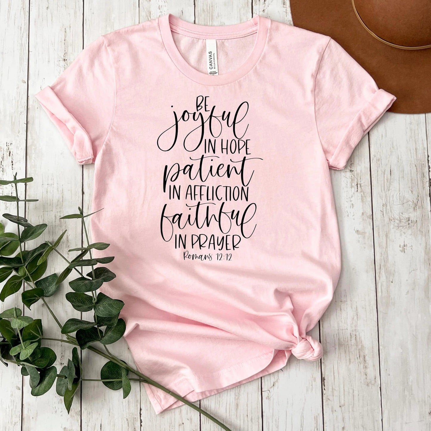 Christian shirts Romans 12:12 Bible Verse Shirt, Bella Canvas Christian Gifts for Women, Faith Tee Gift for Friend Joyful Moose