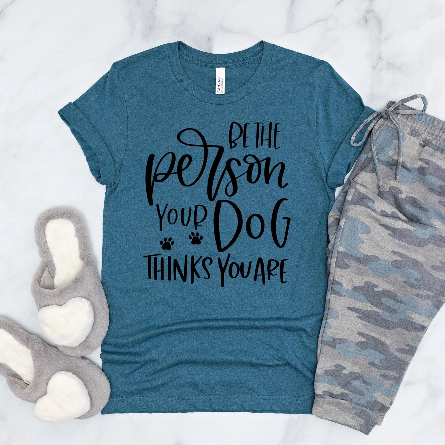 Dog Tshirt Be the person your dog thinks you are Bella Canvas Graphic Tee, Funny Dog shirts for women Joyful Moose