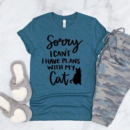 Cat t shirt Sorry I Can't, I Have Plans with My Cat Bella + Canvas Unisex T-Shirt, Cat mom shirt, Cat Lady Gift Joyful Moose
