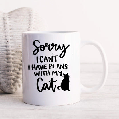 Gifts for Cat Lovers - Sorry, I Can't. I Have Plans With My Cat – Funny Cat Mom Coffee Mug (11 oz or 15 oz) Joyful Moose