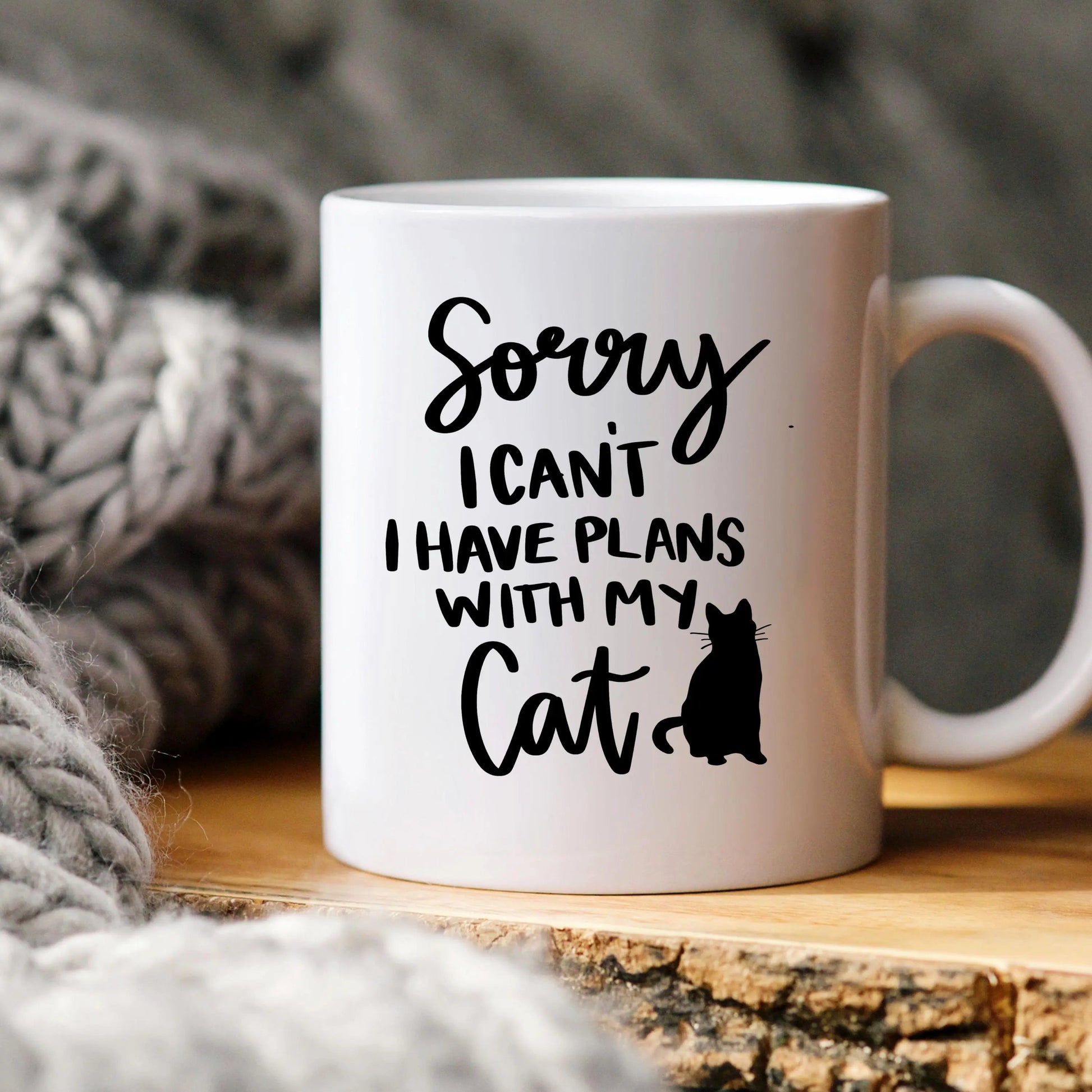 Gifts for Cat Lovers - Sorry, I Can't. I Have Plans With My Cat – Funny Cat Mom Coffee Mug (11 oz or 15 oz) Joyful Moose