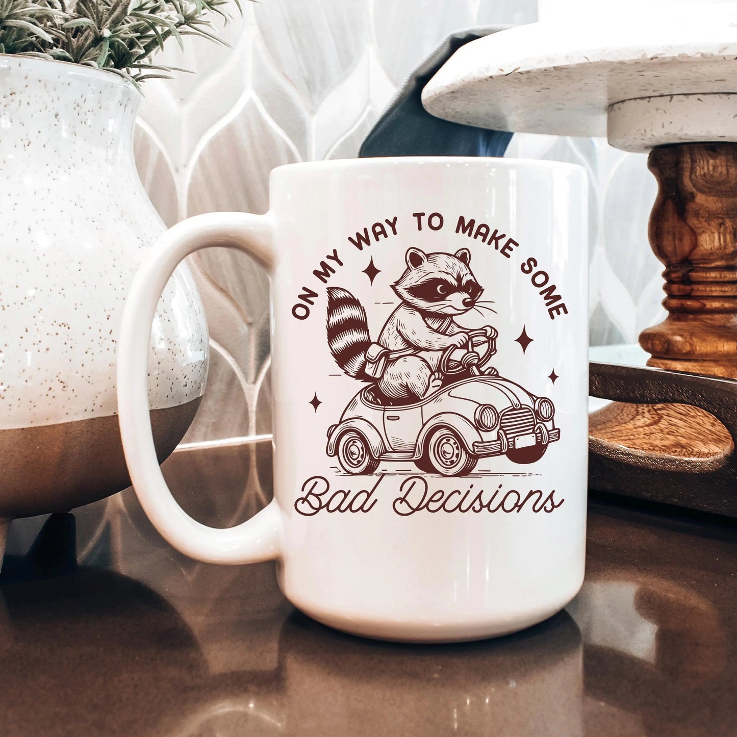 Raccoon Mug On My Way to Make Some Bad Decisions – Funny Raccoon Coffee Mug - Raccoon Driving Humor Gift Joyful Moose