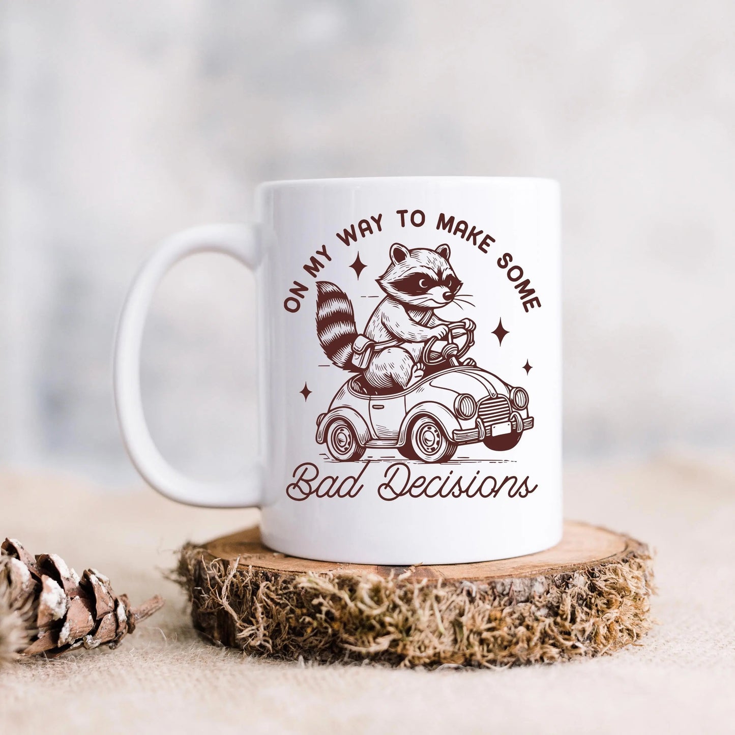 Raccoon Mug On My Way to Make Some Bad Decisions – Funny Raccoon Coffee Mug - Raccoon Driving Humor Gift Joyful Moose