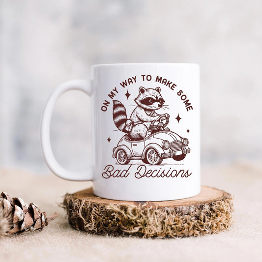 Raccoon Mug On My Way to Make Some Bad Decisions – Funny Raccoon Coffee Mug - Raccoon Driving Humor Gift Joyful Moose