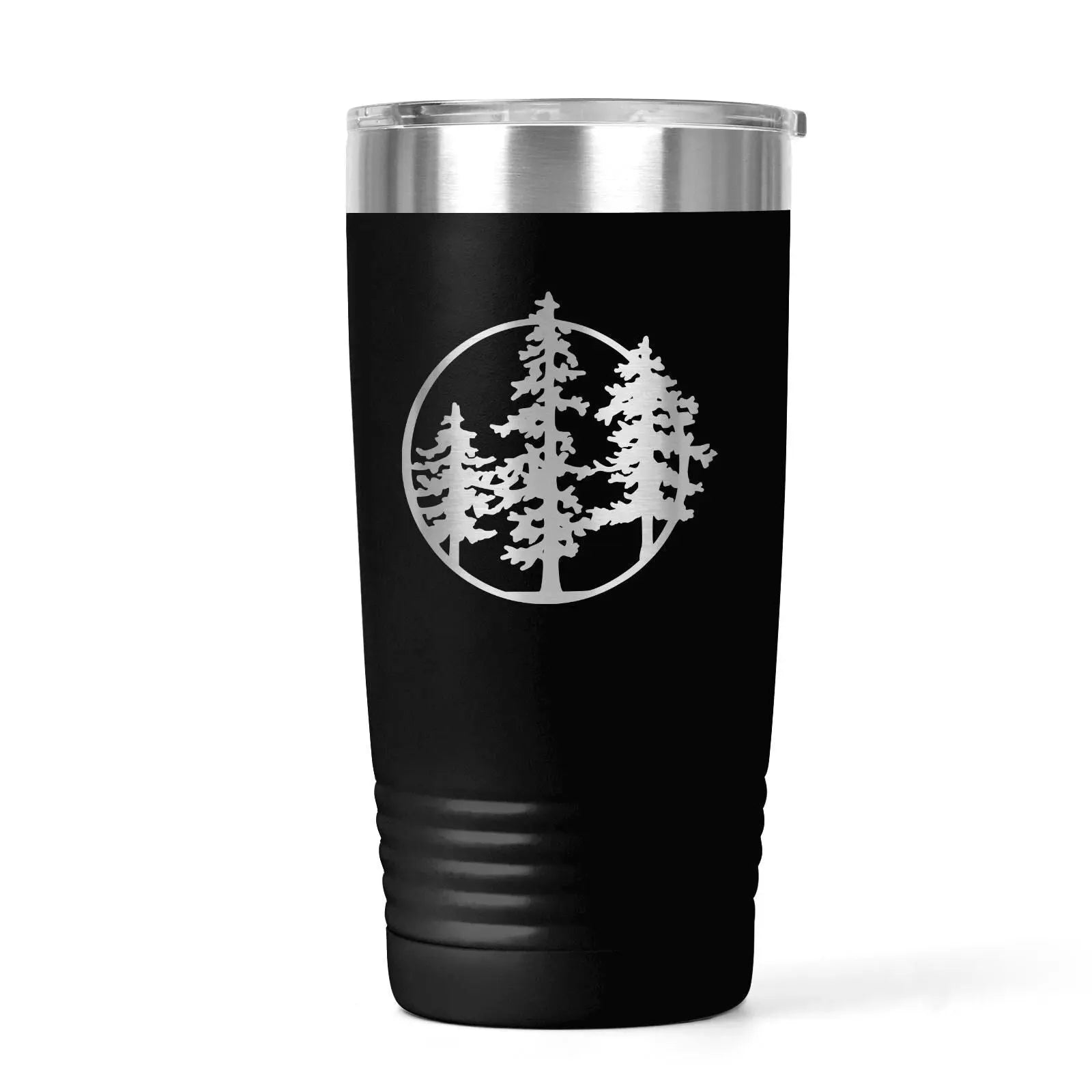 20 Oz Insulated Tumbler for Hiking – Laser-Engraved Pine Tree Design, Black Stainless Steel Travel Mug Joyful Moose