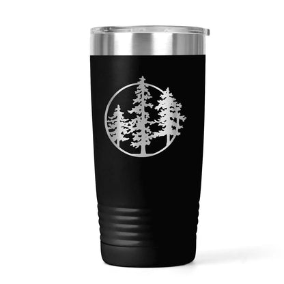 20 Oz Insulated Tumbler for Hiking – Laser-Engraved Pine Tree Design, Black Stainless Steel Travel Mug Joyful Moose