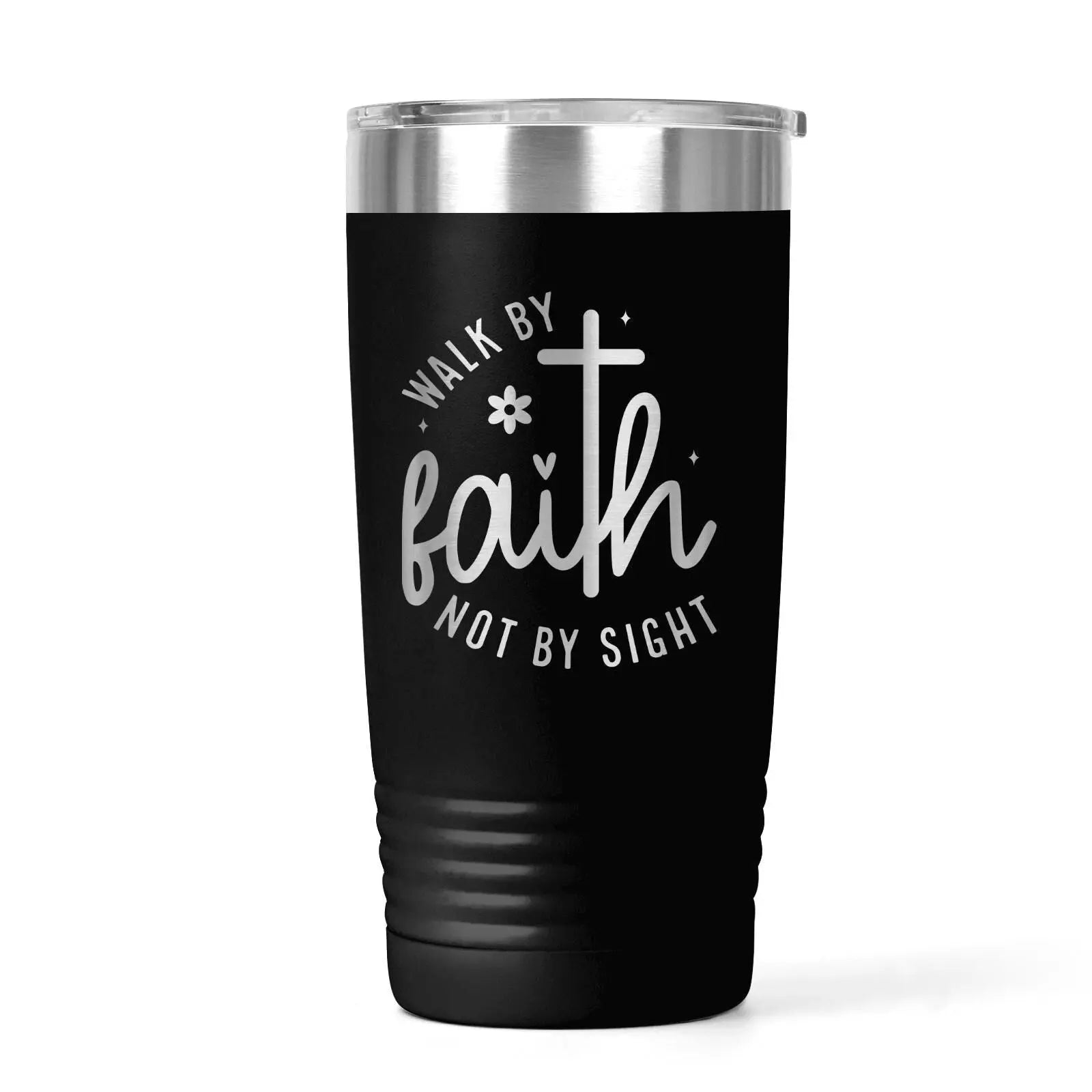 Christian Travel Tumbler with “Walk by Faith Not by Sight” Quote – Insulated Stainless Steel Pink Cup with Lid – Religious Gift for Women Joyful Moose