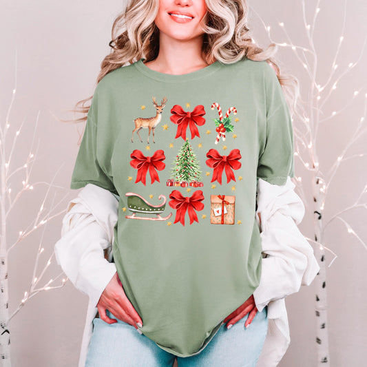 Comfort Colors Christmas T-shirt, Vintage Holiday Graphic Tee, Cozy Festive Reindeer Sleigh Bows Candy Cane Gift Top Joyful Moose