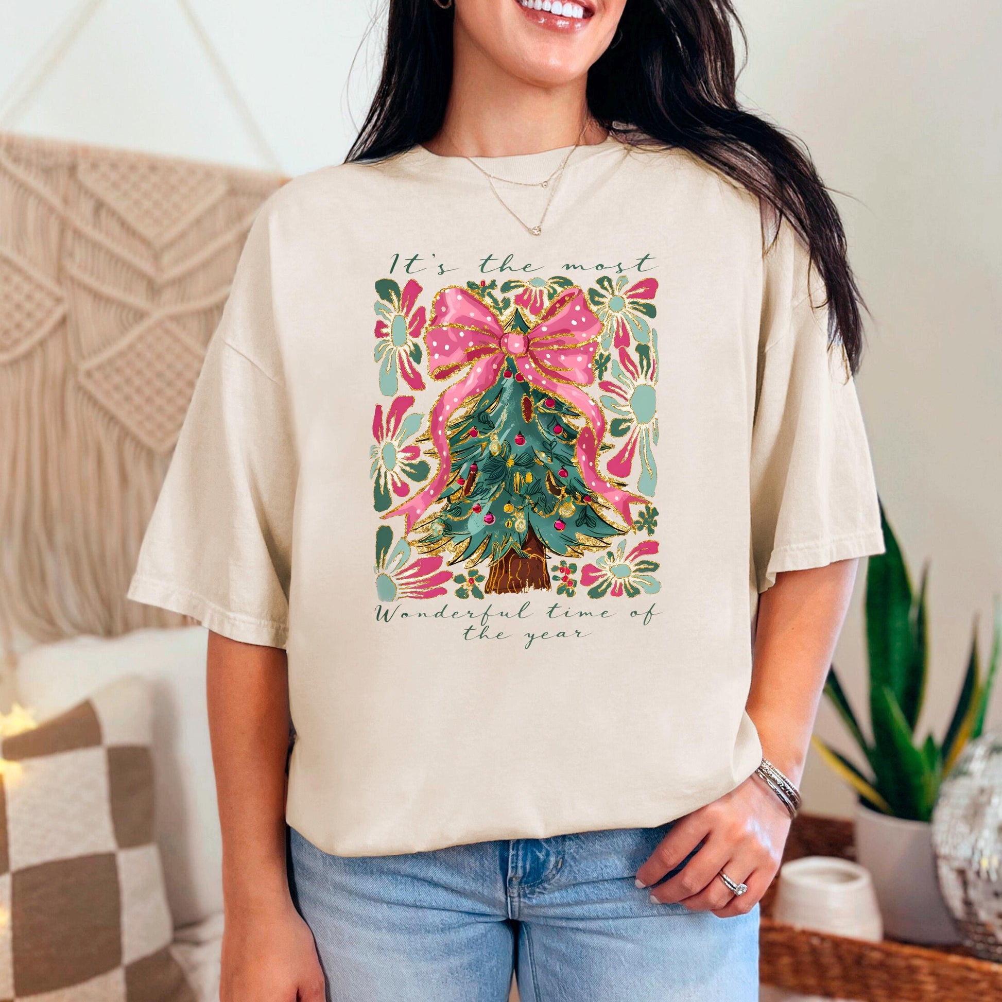 Most Wonderful Time of Year T-Shirt Comfort Colors Christmas Tree Graphic Holiday Pajama Top Cozy Gift Joyful Moose