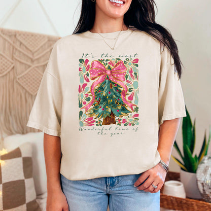 Most Wonderful Time of Year T-Shirt Comfort Colors Christmas Tree Graphic Holiday Pajama Top Cozy Gift Joyful Moose