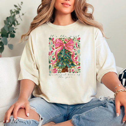 Most Wonderful Time of Year T-Shirt Comfort Colors Christmas Tree Graphic Holiday Pajama Top Cozy Gift Joyful Moose