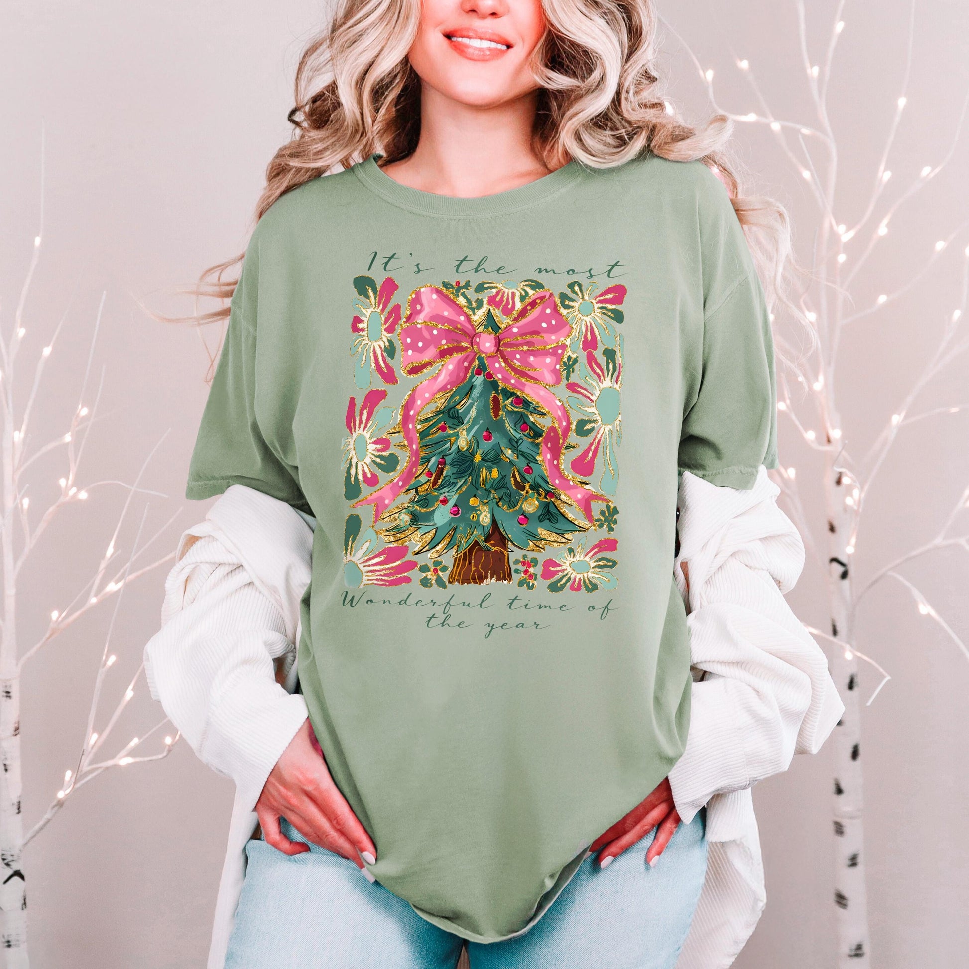 Most Wonderful Time of Year T-Shirt Comfort Colors Christmas Tree Graphic Holiday Pajama Top Cozy Gift Joyful Moose