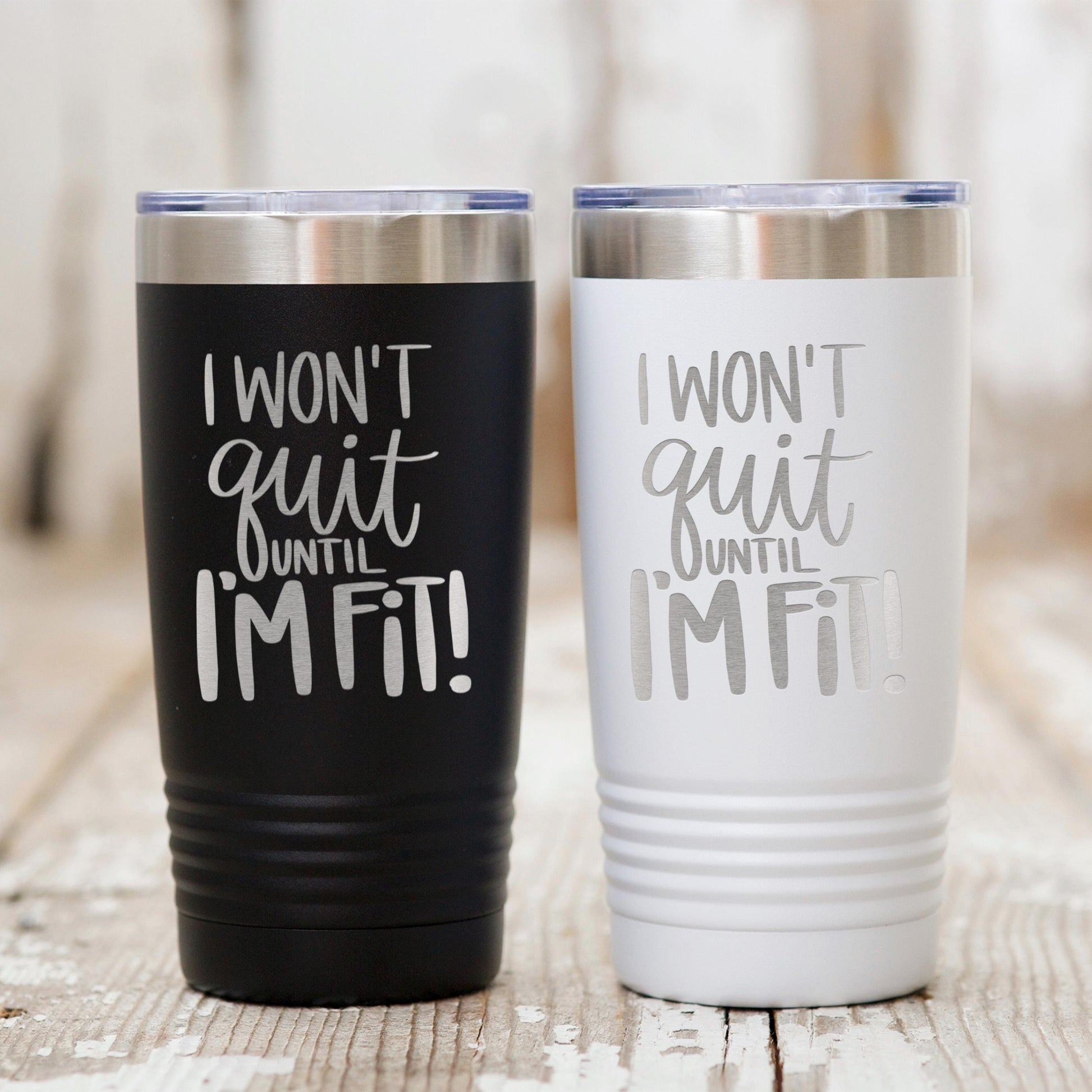 Workout Fitness Tumbler 20 oz engraved stainless steel insulated black tumbler with motivational quote for gym, sports, and active lifestyle Joyful Moose