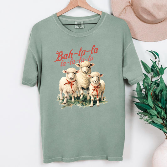 Bah La La Christmas T-shirt Comfort Colors Sheep Holiday Graphic Tee Cozy Vintage-Inspired Festive Shirt Animal Lover Gift Joyful Moose