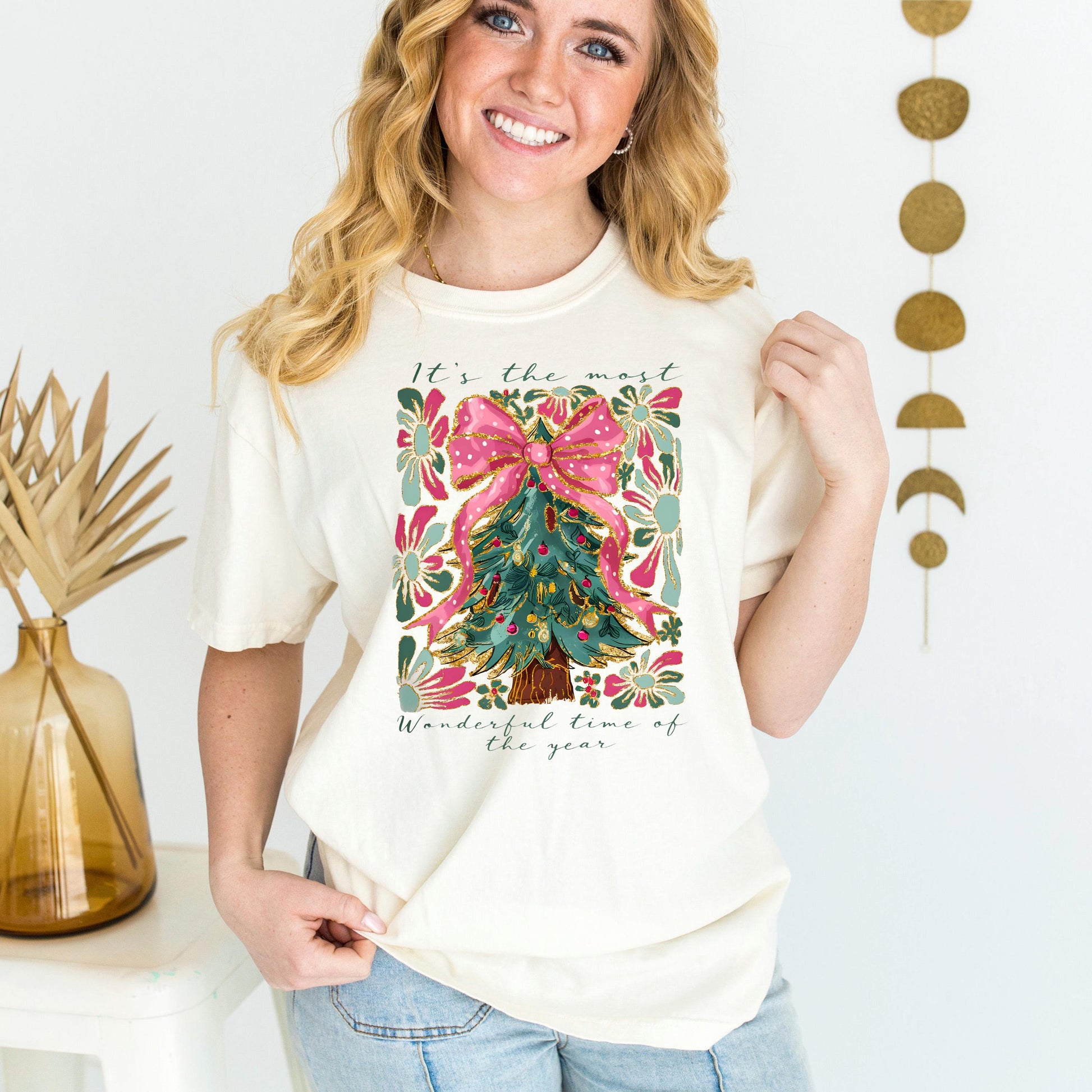 Most Wonderful Time of Year T-Shirt Comfort Colors Christmas Tree Graphic Holiday Pajama Top Cozy Gift Joyful Moose