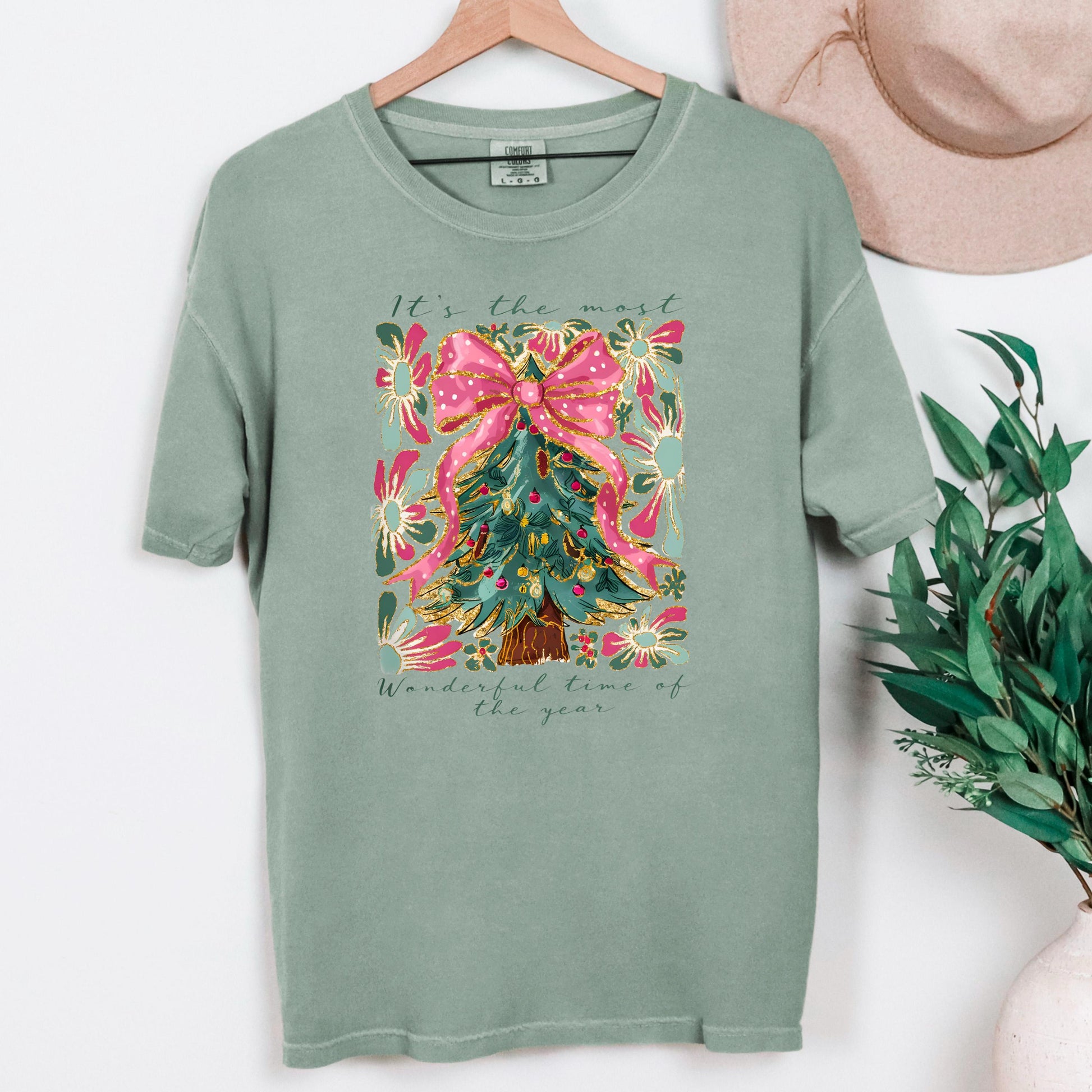 Most Wonderful Time of Year T-Shirt Comfort Colors Christmas Tree Graphic Holiday Pajama Top Cozy Gift Joyful Moose