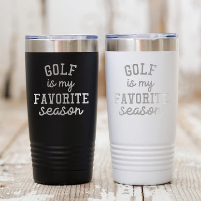 Golf Tumbler 20 oz Travel Mug for Golf Enthusiasts, "Golf is My Favorite Season" Gift, Vibrant Colors, Golf Accessories Joyful Moose