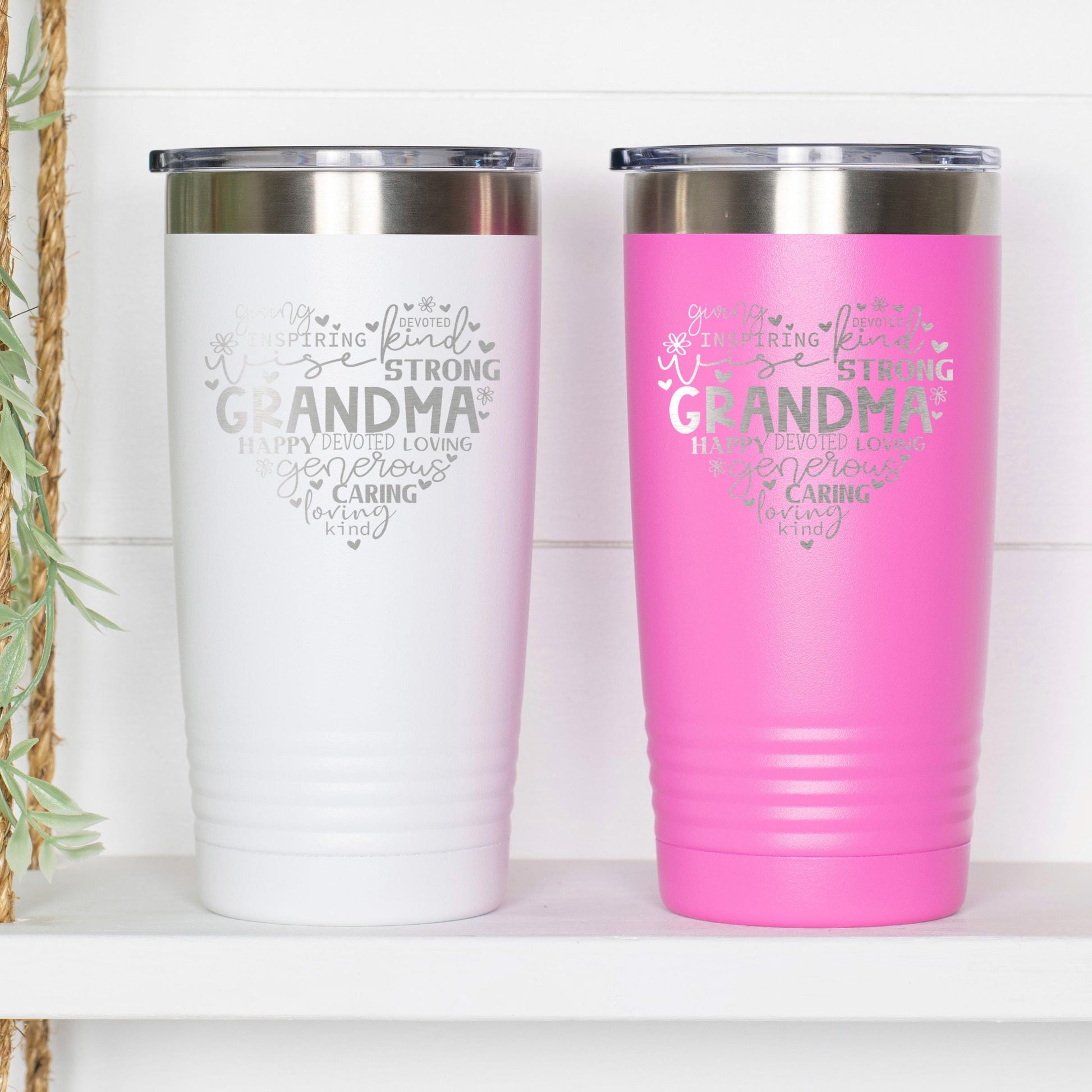 Grandma Tumbler 20 oz Stainless Steel Insulated Gift for Grandma Mother’s Day Birthday Christmas Pink or White Mom Gift Joyful Moose